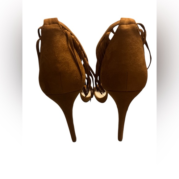Cognac Fringe Ankle Heeled Sandals - Picture 5 of 7